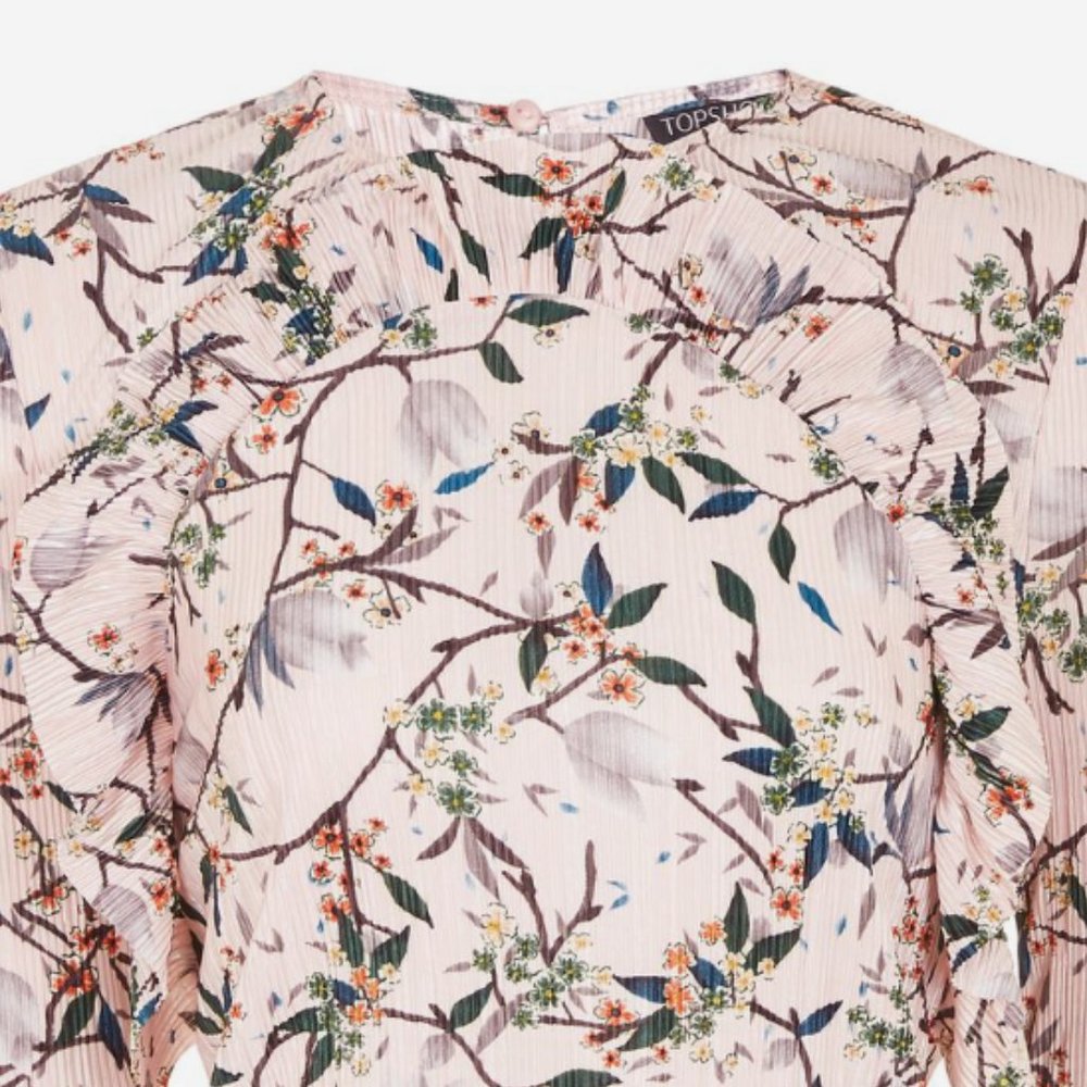 Topshop Print Ruffle Plissé Top - Picture 7 of 13